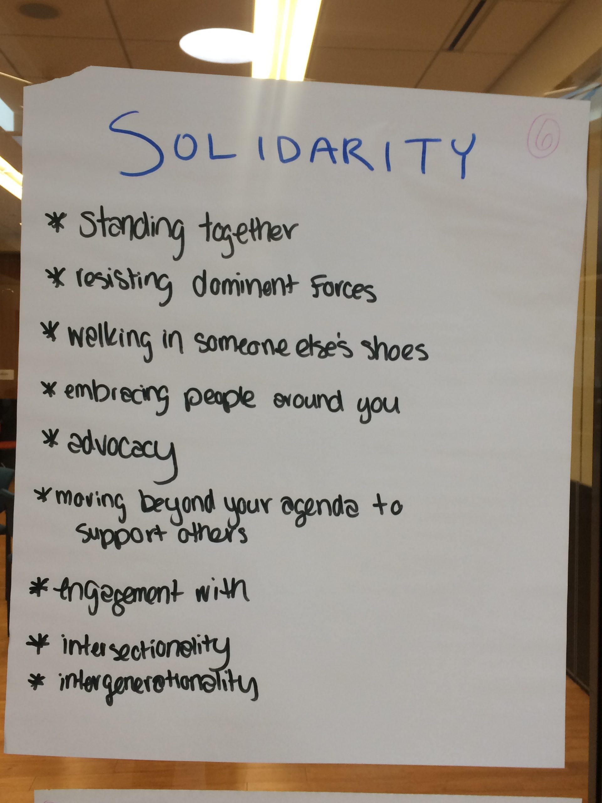 Interactive activity titled “Solidarity”, completed on poster paper at the June 2019 agein.
