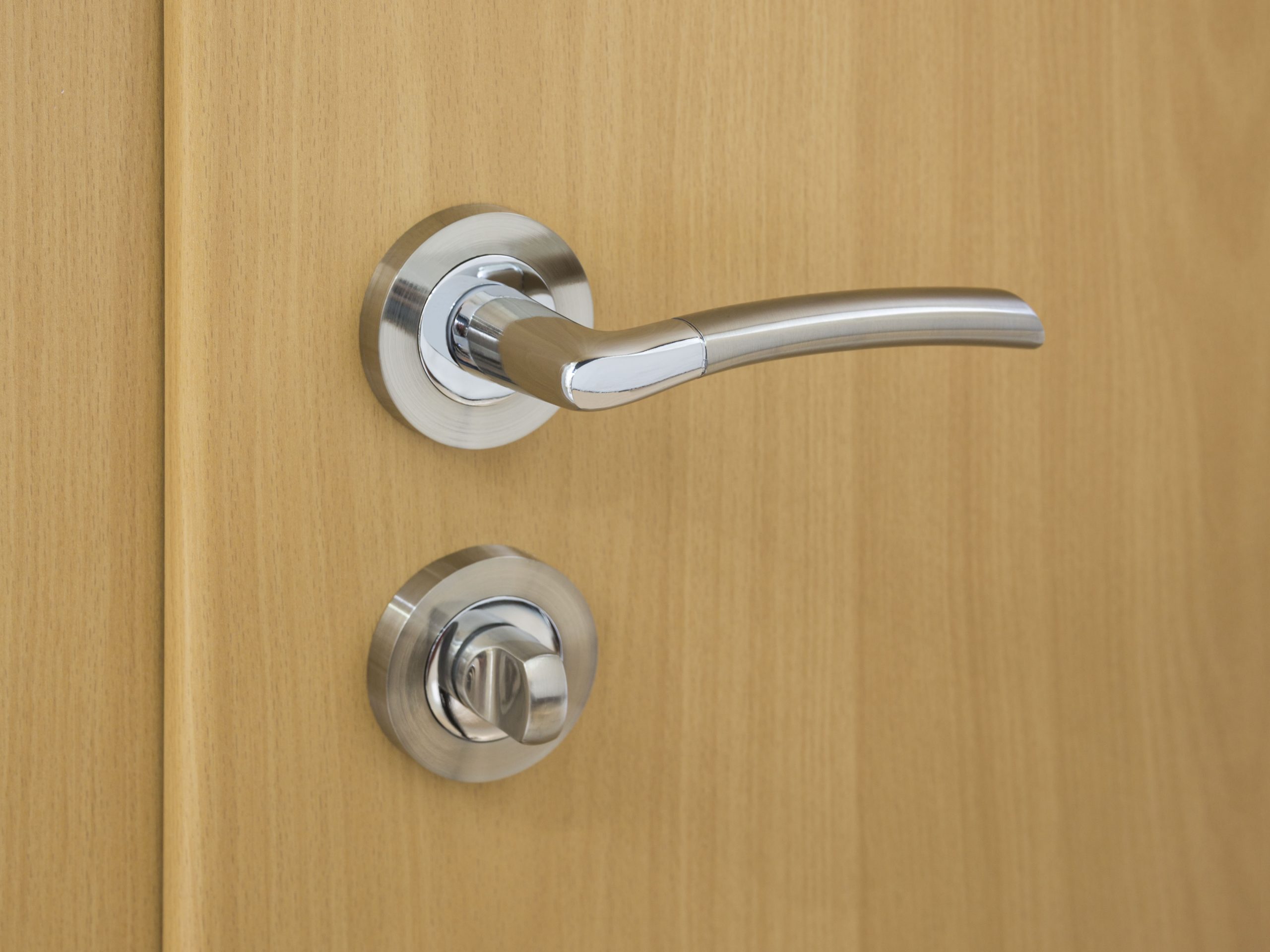 A lever door handle.